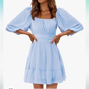 Lantern Sleeve Open Back Tie Dress